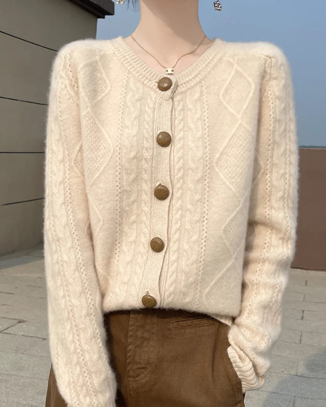 Thick Merino Wool Crewneck Cardigan