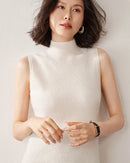 Cashmere Knitted Sleeveless Mock Neck Sweater