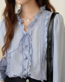 Ruffled Tie-Front Loose-Fit Shirt