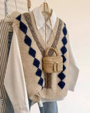 V-Neck Contrast Knit Sweater Vest