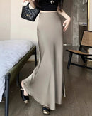 Satin High-Waist Midi Skirt