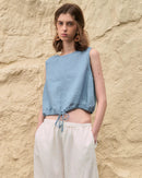 Casual Linen Crew Neck Loose Sleeveless Shirt