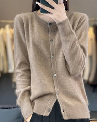 Mink Cashmere Crew Neck Cardigan Sweater