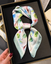 Floral Print Satin Square Scarf