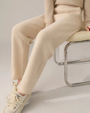 Merino Wool Solid High Waist Knit Pencil Trousers