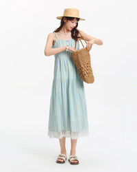 New Striped Resort Lace Slip Dress