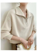 Gentle Herd Lapel Zipper Cashmere Pullover