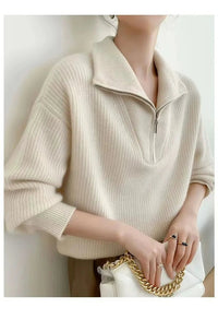 Gentle Herd Lapel Zipper Cashmere Pullover