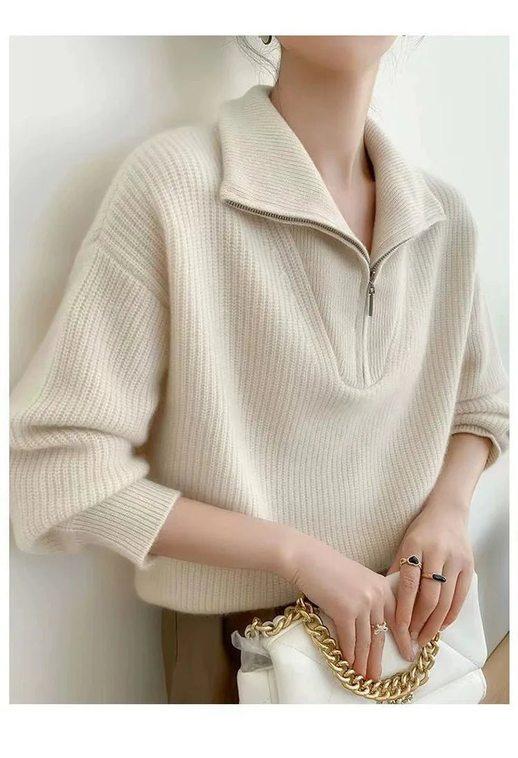 Gentle Herd Lapel Zipper Cashmere Pullover