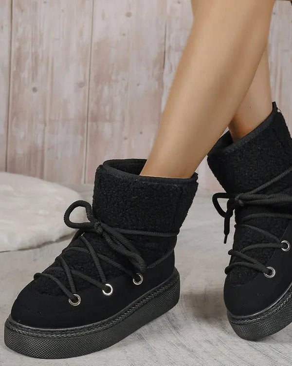 Lace-Up Flannel Mid-Calf Snow Boots