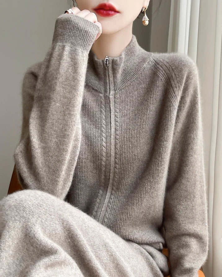 Raglan Merino Wool Zip Cardigan
