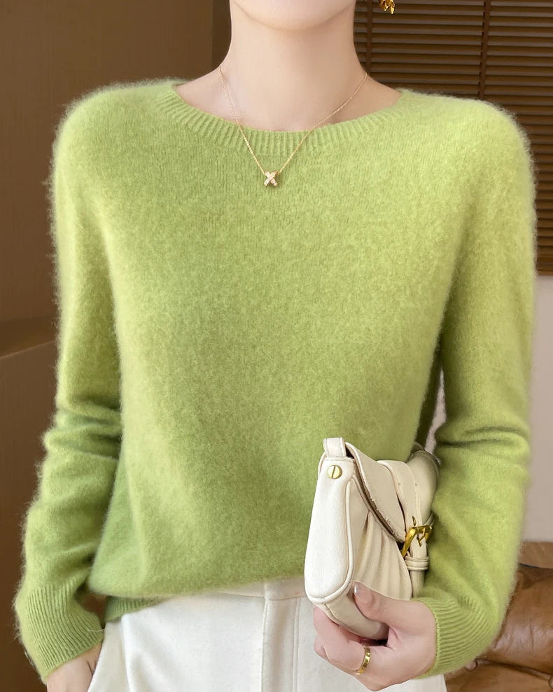 Merino Wool O-Neck Pullover Sweater