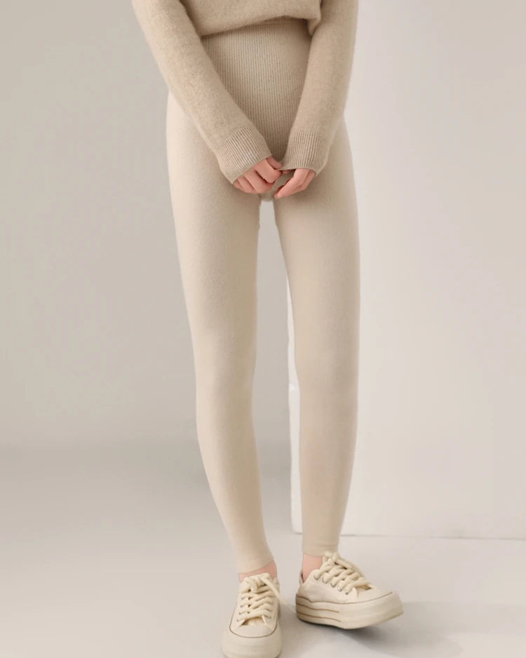 100% Merino Wool Seamless High-Waist Knit Leggings