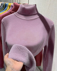 Thick Velvet-Lined Turtleneck Pullover