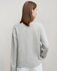 Long-Sleeved V-Neck Loose-Fitting Pullover T-Shirt