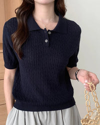 Polo Collar Button-Down Knit Top