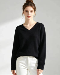 A 100% wool V-neck sweater with softly rolled edges and a straight fit, designed for poised warmth that layers easily from commute to dinner.