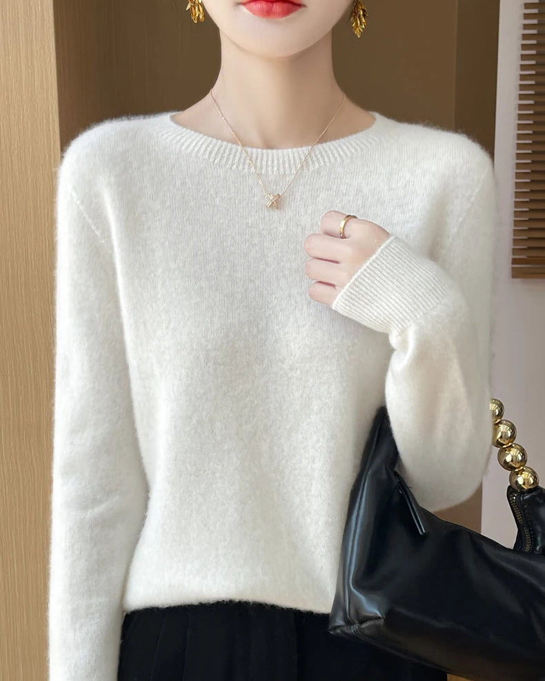 Merino Wool O-Neck Pullover Sweater