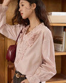 Hand-Sewn Rose Lantern-Sleeve Shirt