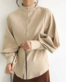 Lantern Sleeve Stand Collar Shirt