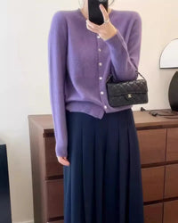 Pure Wool Round-Neck Slim Cardigan