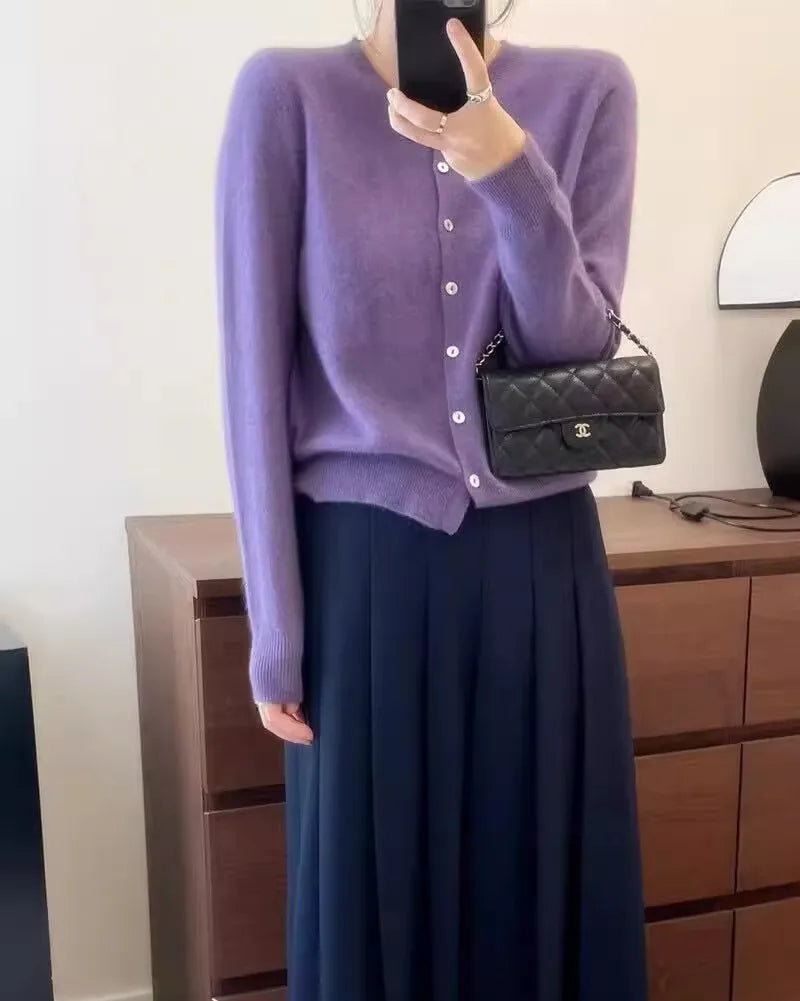 Pure Wool Round-Neck Slim Cardigan