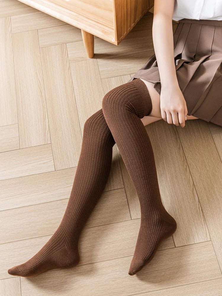 Wool Blended Knee Length Ribbed Long Socks