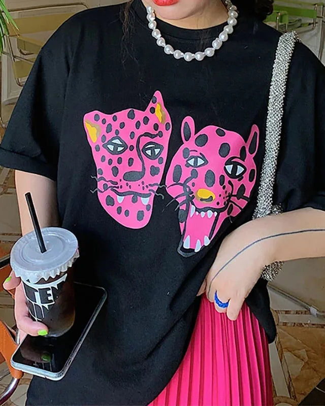 Leopard Print Cartoon Print T-Shirt