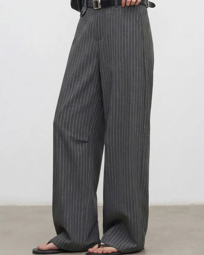 Herringbone Wide-Leg Suit Trousers
