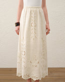 Linen Embroidered A-Line Midi Skirt