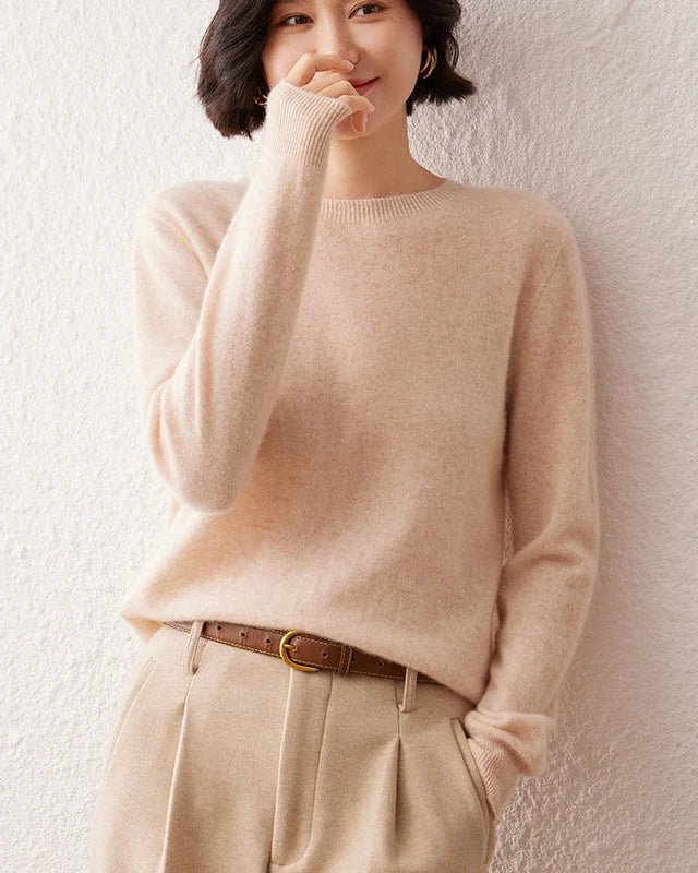 Crew Neck Long-Sleeved Cashmere Knit Sweater