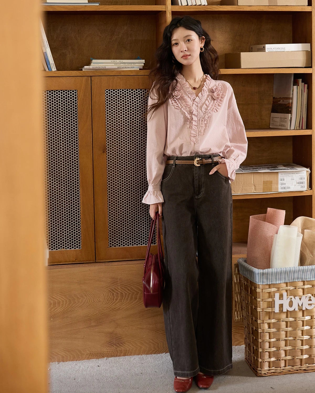 Hand-Sewn Rose Lantern-Sleeve Shirt