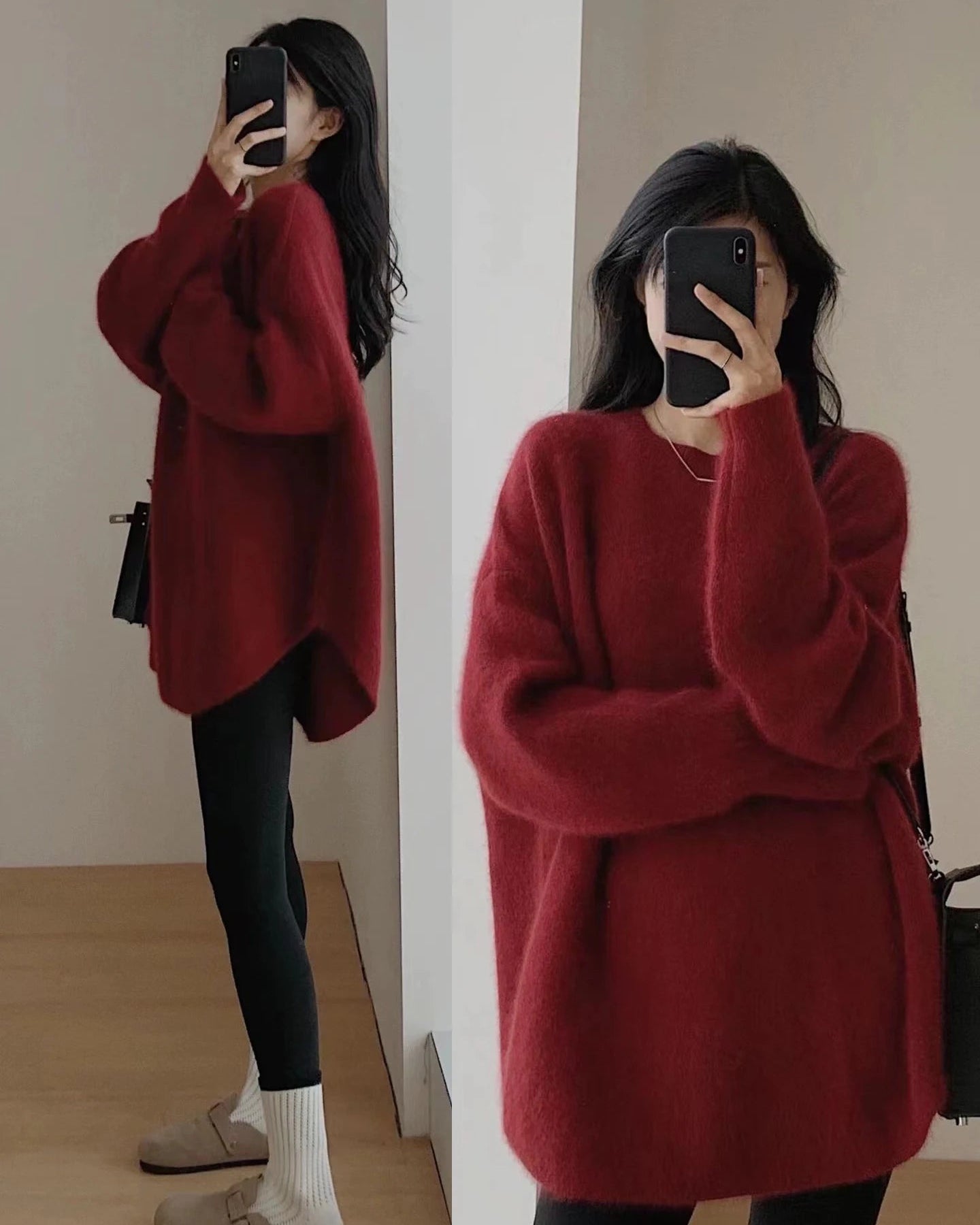 Cashmere Round-Neck Long Split-Hem Pullover