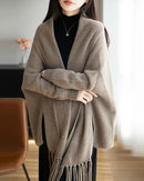 Wool Loose Long-Sleeved Tassel Shawl
