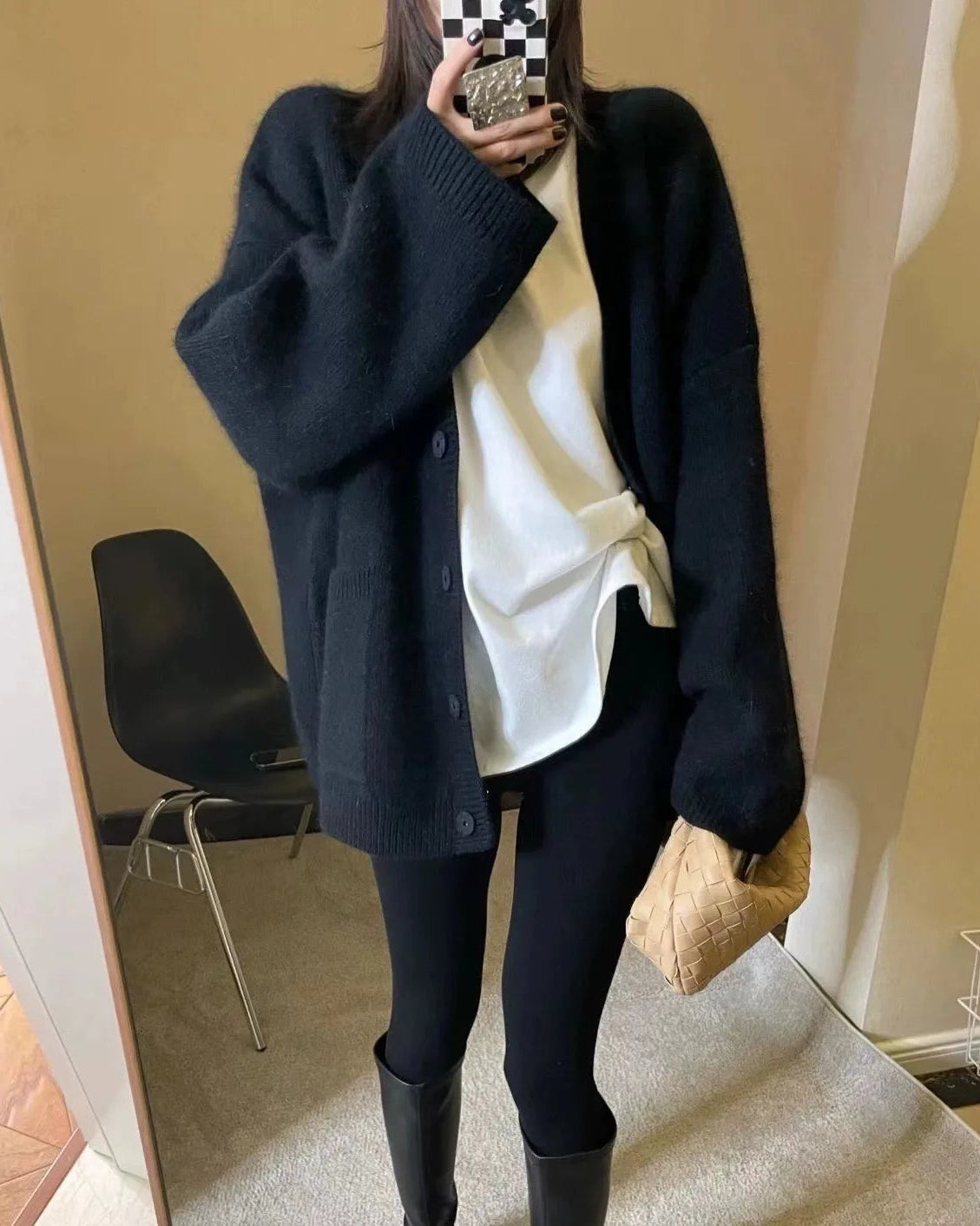 Mid-Length Wool V-Neck Cardigan
