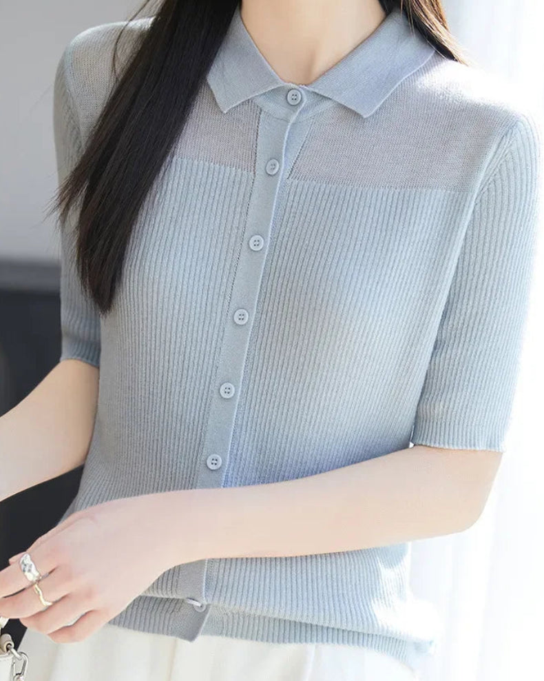 Relaxed Knit Turn-Down Collar Top