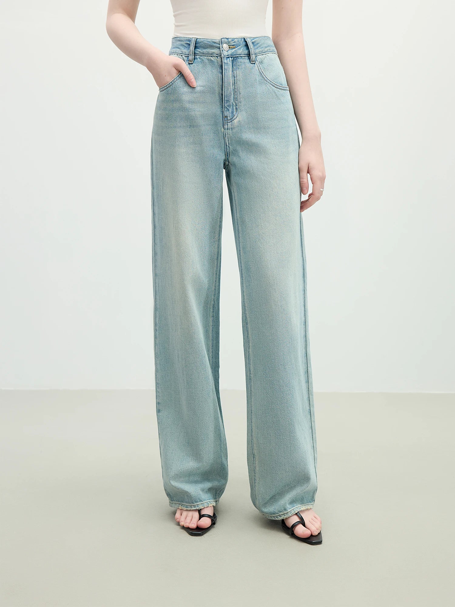 Distressed High Waist Straight Jeans