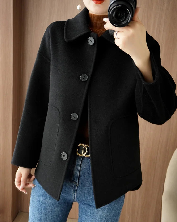 Classic Refined Wool Buttoned Overcoat