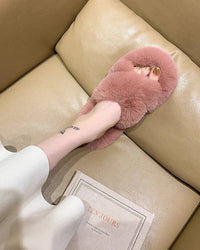 Cross-Strap Plush House Slippers