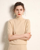 Cashmere Half-Sleeve Mock-Neck Sweater