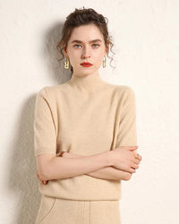 Cashmere Half-Sleeve Mock-Neck Sweater
