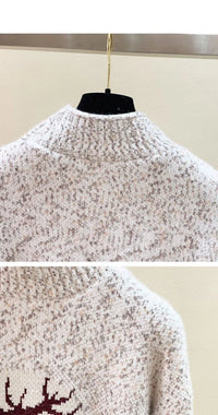 Elk printed Mink Velvet Mock Neck Sweater