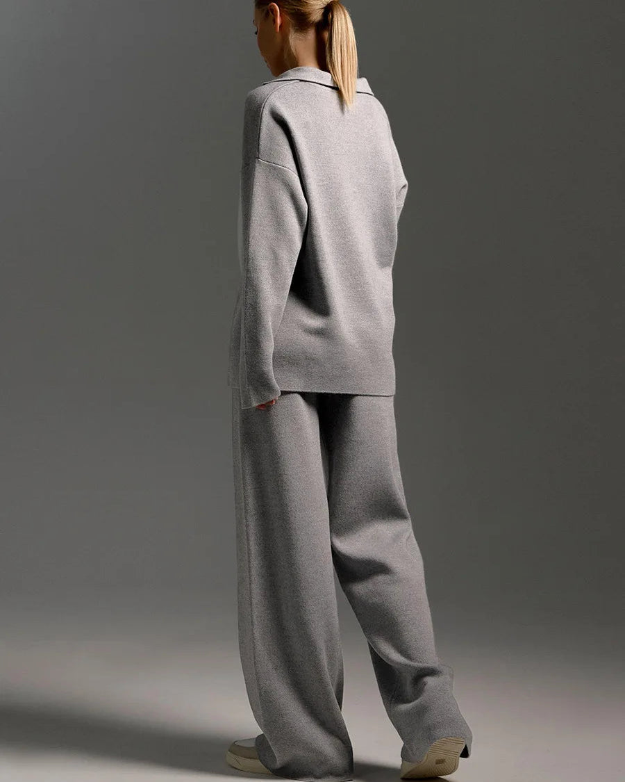 Polo Neck Sweater & Wide Leg Pants Set