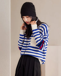 Ribbed Stripe Knit Relaxed Pullover