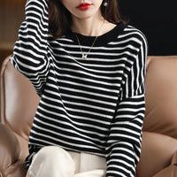 Oversized Round-Neck Striped Wool Sweater Pullover