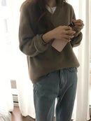 Gentle Herd Slouchy V-neck Wool Sweater