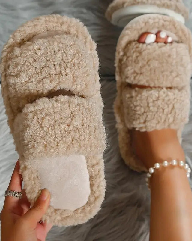 Women's Plush Open-Toe Winter Slippers