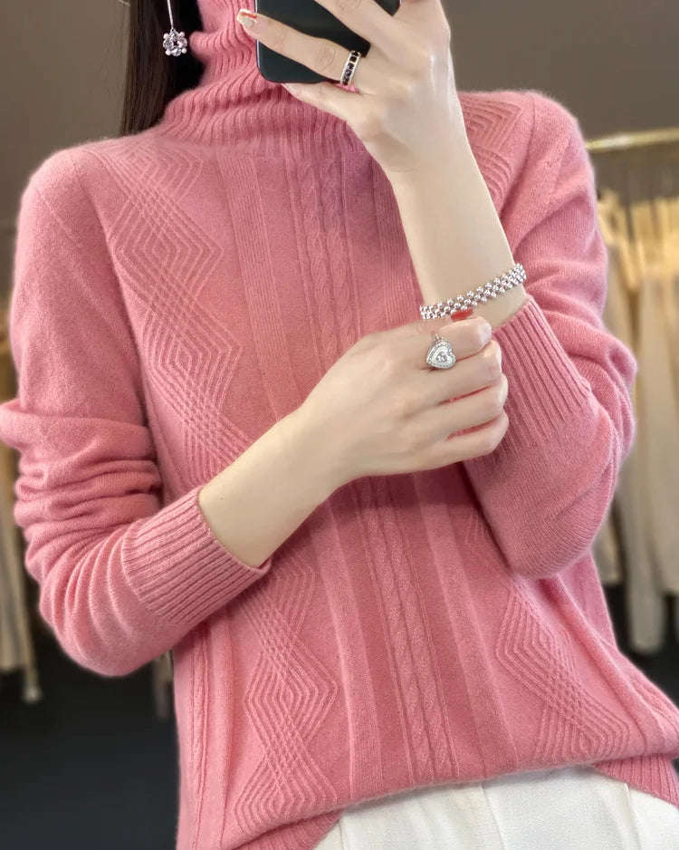 Merino Wool Turtleneck Jacquard Sweater
