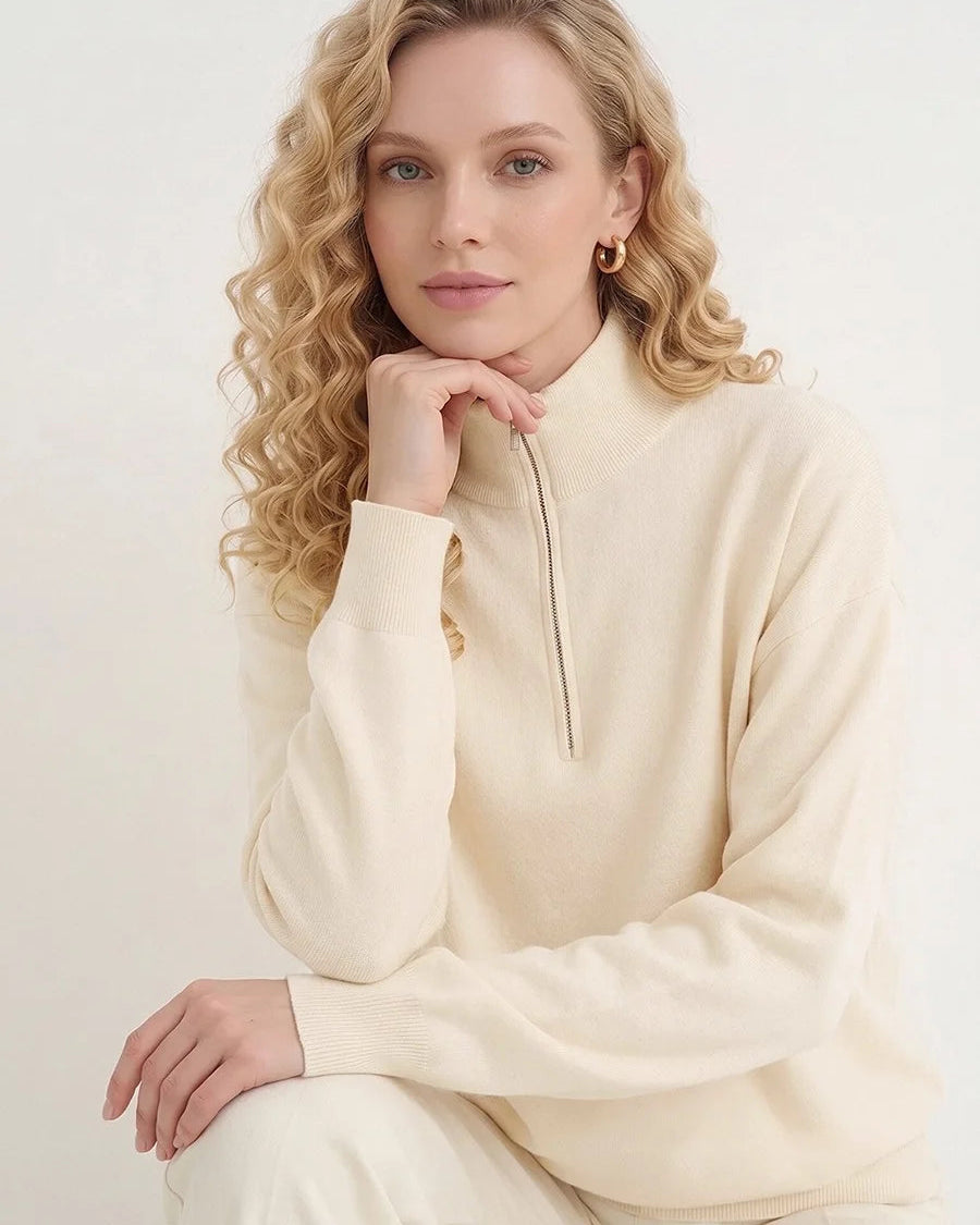 Relaxed-Fit Zip-Up Mock-Neck Sweater