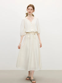 Lantern Sleeves V-neck Strappy Dress